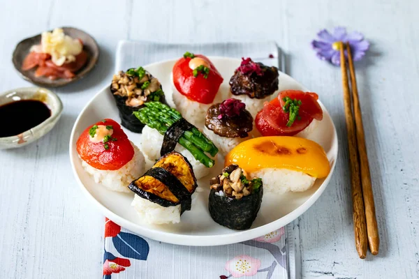 Vegan Sushi Tomato Mushroom Aubergine — 스톡 사진