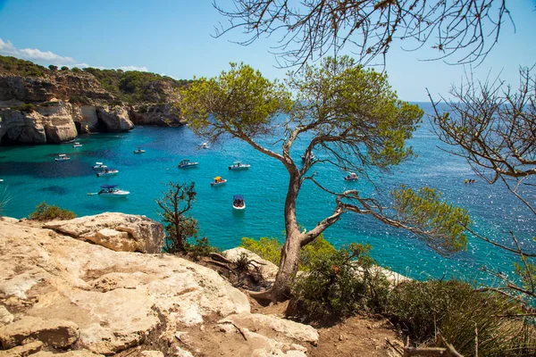 Vackert Blått Vatten Cala Macarella Menorca — Stockfoto