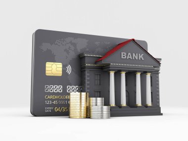 Banka Binası ile 3d Kredi Kartı Yapımı. kırpma yolu dahil