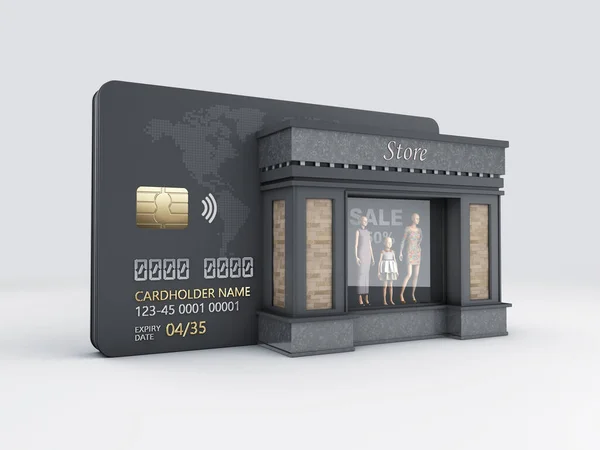 3D рендерингу кредитної картки з магазином. відсічний контур включено Стокове Зображення