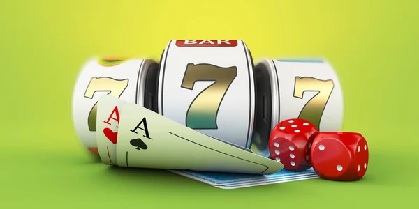 Slot machine with lucky sevens jackpot and dace. Clipping path included. 3d Rendering Stock Obrázky