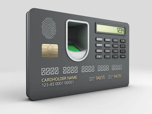 Das Rendering Von Kreditkarten Verfügt Über Einen Eingebauten Fingerabdruckscanner Schneidpfad — Stockfoto