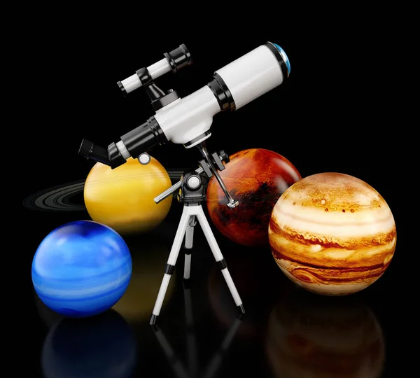 Ілюстрація Телескопа Планети Сонячної Системи Відсічний Контур Включено — стокове фото