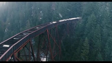 Ormandaki eski köprüye kar yağıyor. 