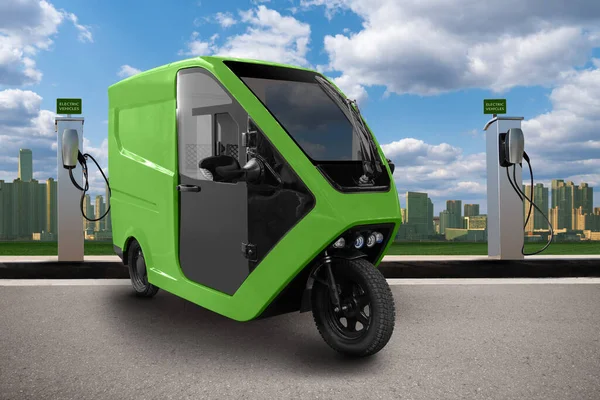 Concept de livraison verte scooter tricycle électrique — Photo