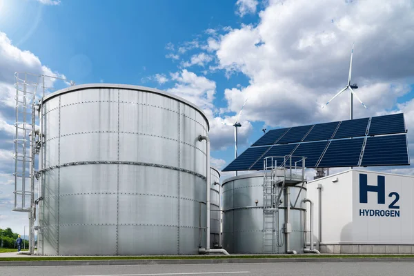 Concepto Fábrica Hidrógeno Producción Hidrógeno Partir Fuentes Energía Renovables —  Fotos de Stock