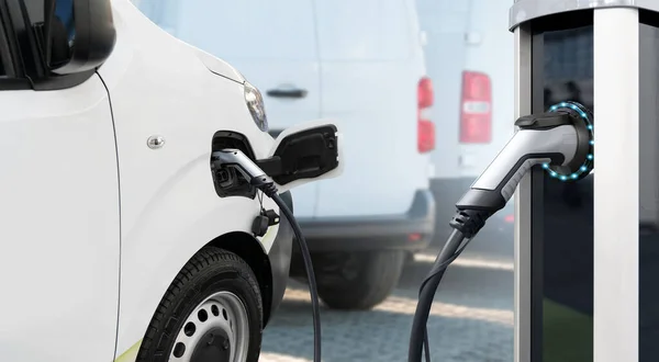 Estación Carga Vehículos Eléctricos Fondo Una Furgoneta Concepto — Foto de Stock