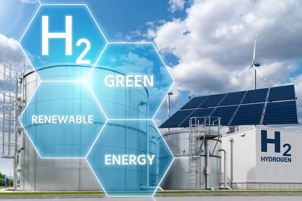 Groene Waterstof Uit Hernieuwbare Energiebronnen Halen Concept — Stockfoto