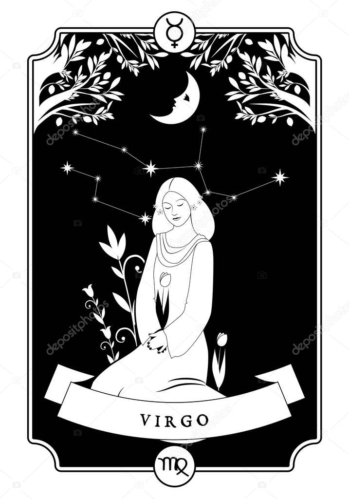 Illustration Zodiac sign. Vintage card poster image. planet symbol.