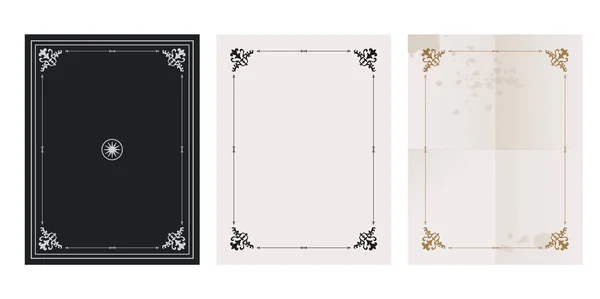 Вінтажні Старі Езотеричні Декоративні Обкладинки Папери Рамки Ізольовані Білому Тлі — стоковий вектор
