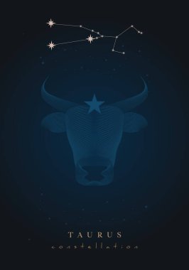 Yıldızlı kozmosun karanlık arka planında poster burcu ve takımyıldızı.