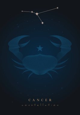 Yıldızlı kozmosun karanlık arka planında poster burcu ve takımyıldızı.