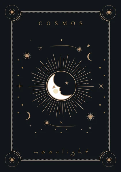 Affisch Månen Sol Och Stjärnor Affisch Stjärnhimmel Bakgrund Konstellationer Mörk — Stock vektor