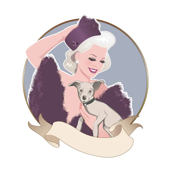 Retro Cartoon Style Pinup Blonde Girl Wearing Fur Hat Stole — Stock Vector