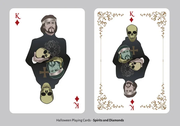 Halloween Spielkarten Diamonds King Herr Des Mittelalters Mit Einem Totenkopf — Stockvektor