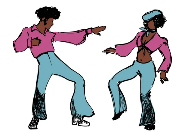 Lerin Modası Geçmiş Kıyafetlerini Giymiş Gençlerin Çizimleri Soul Müzik Disko — Stok Vektör