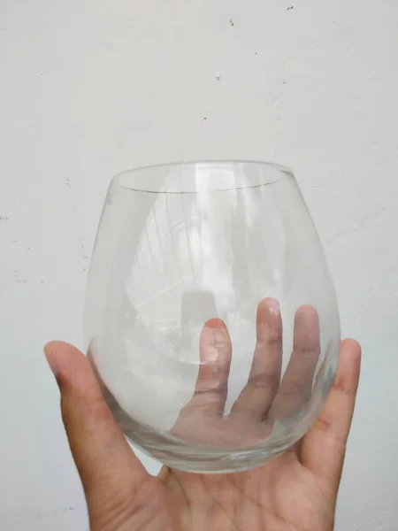 Empty Beautiful Glass Hand White Background — Stock fotografie