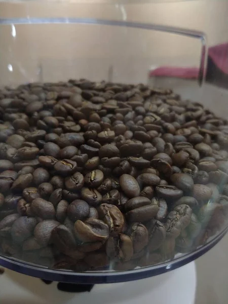 close up of a coffee bean on the counter in the cafe.