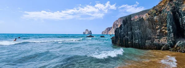 Masua Morze Piękny Krajobraz Retuszowane Kolory Sztandar — Zdjęcie stockowe