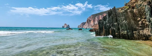 Masua Morze Piękny Krajobraz Retuszowane Kolory Sztandar — Zdjęcie stockowe