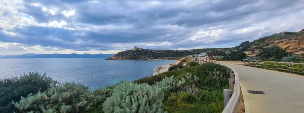 Calamosca Cagliari Moře Krásná Krajina Retušované Barvy Nápis — Stock fotografie