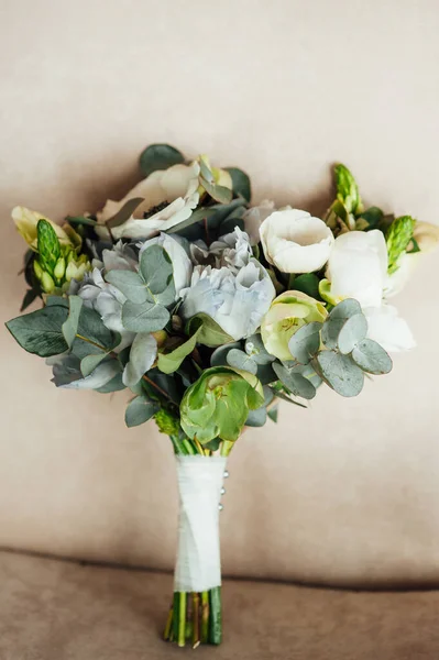 Bruidsboeket Mooi Boeket Van Wit Blauw Roze Bloemen Groen — Stockfoto