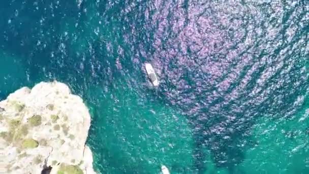 Aerial Top View Modern Boat Mediterranean Sea Coast Capri Italy — Stock Video