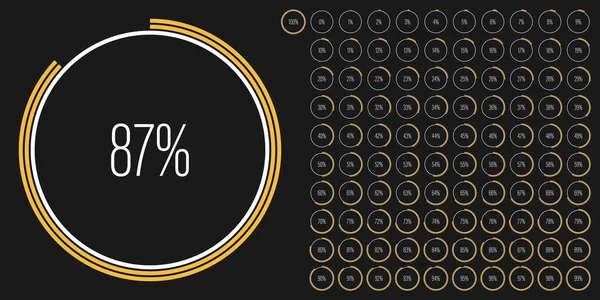 Soubor Procentuálních Diagramů Kružnic 100 Připravených Použití Pro Webový Design — Stockový vektor