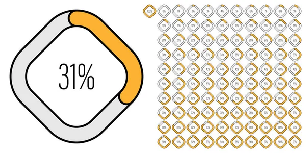 Zestaw Prostokątnych Diagramów Procentowych Liczników 100 Gotowych Użycia Projektowania Stron — Wektor stockowy