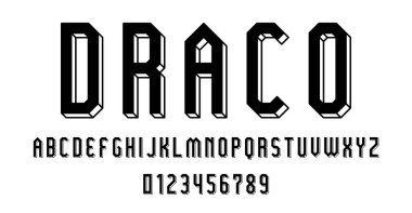 Alfabe yazı tipi harfleri kümesi ve 3B konsept vektör illüstrasyonlu modern soyut tasarımı numaralar