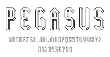 Alfabe yazı tipi harfleri kümesi ve 3B özet konsept vektör ilülasyonlu modern soyut tasarımı numaralar