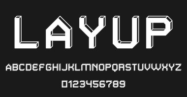 Alfabe yazı tipi harfleri kümesi ve 3B konsept vektör illüstrasyonlu modern soyut tasarımı numaralar