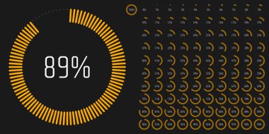 Web tasarımı, kullanıcı arayüzü UI veya infografi için 0 ile 100 arasında kullanıma hazır diyagram kümesi - sarı göstergesi