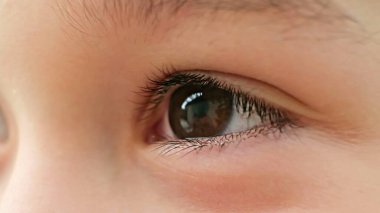 Kahverengi gözlü bir çocuk. yakın görünüm, yumuşak odaklanma.