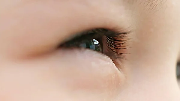 Ett barns bruna ögon. närbild, mjukt fokus. — Stockfoto