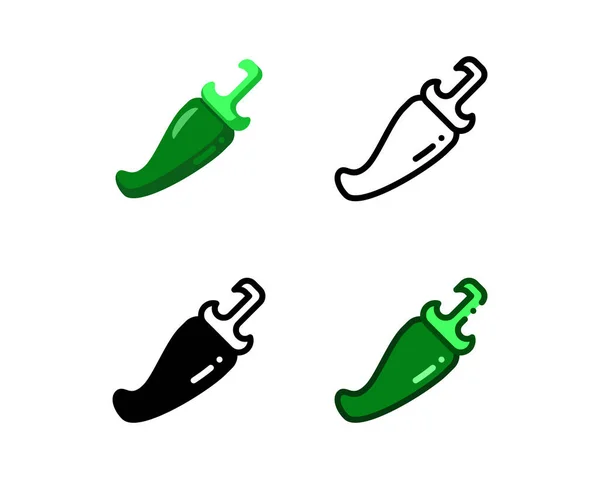 Jalapeno simgesi. Taslak, kabartma, doldurulmuş dış hatlar ve düz stillerle