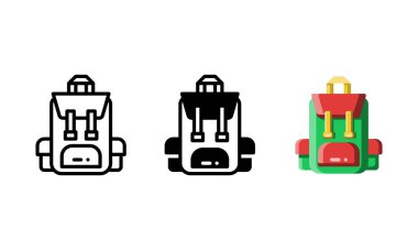 Backpack icon. With flat, glyph and outline styles