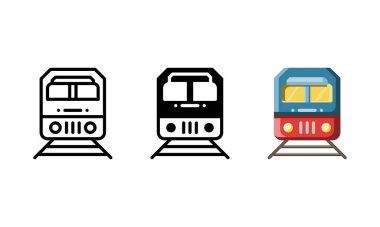 Tren ikonu. Taslak, kabartma ve düz stil ile.