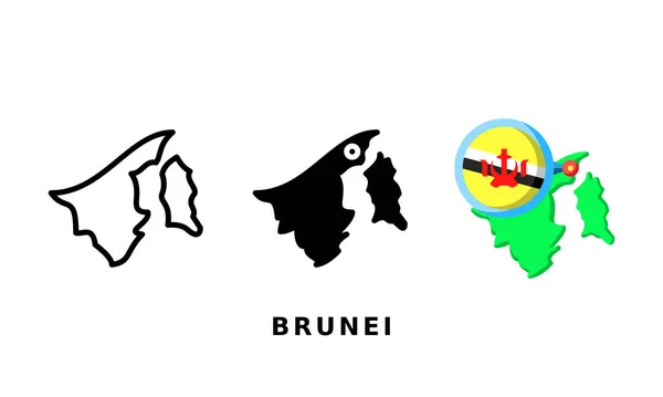 Bandera Brunei Icono Del País Con Contorno Glifo Estilos Planos — Vector de stock