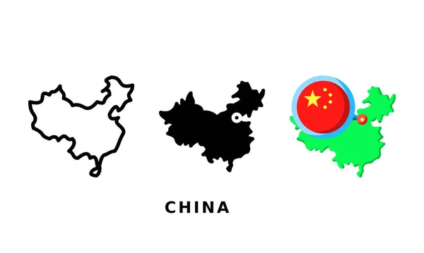 Флаг Китая Иконка Страны Очертаниями Глифами Плоскими Стилями — стоковый вектор
