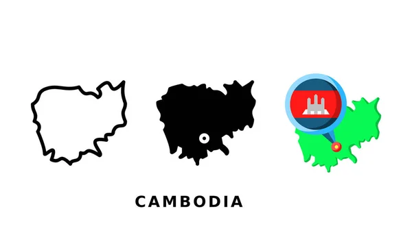 Kambodscha Flagge Und Ländersymbol Mit Umriss Glyphen Und Flachen Stilen — Stockvektor