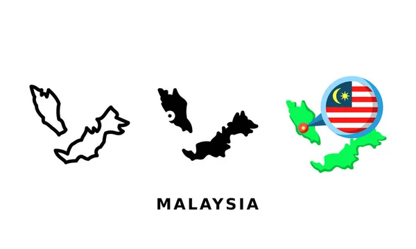 Bandera Malasia Icono Del País Con Contorno Glifo Estilos Planos — Vector de stock