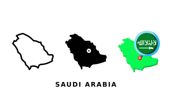Suudi Arabistan bayrağı ve ülke ikonu. Taslak, kabartma ve düz stil ile