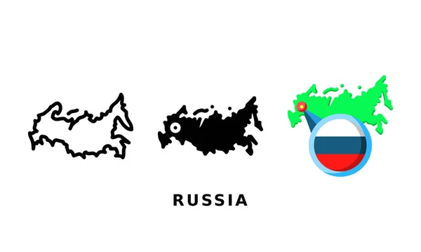 俄罗斯国旗和国家图标 带有轮廓 字形和扁平风格 — 图库矢量图片