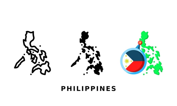 Filippijnen Vlag Land Pictogram Met Omtrek Hiërogliefen Platte Stijlen — Stockvector