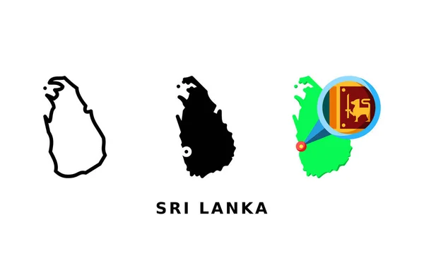 Sri Lankas Flagge Und Ländersymbol Mit Umriss Glyphen Und Flachen — Stockvektor