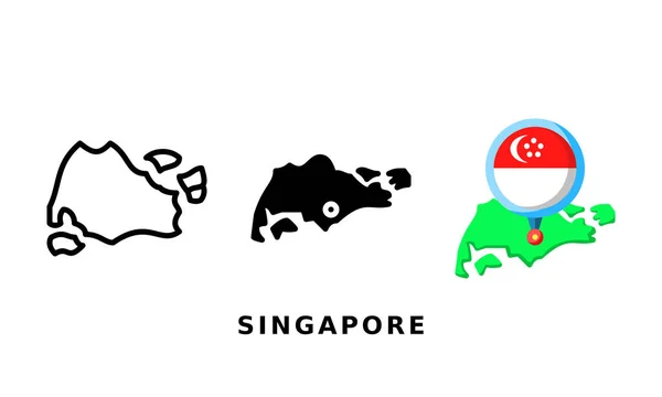 Σημαία Σιγκαπούρης Και Εικονίδιο Χώρας Περίγραμμα Ανάγλυφα Και Επίπεδα Στυλ — Διανυσματικό Αρχείο