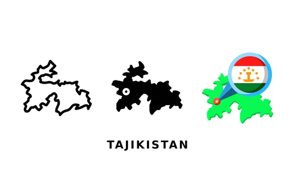 Флаг Таджикистана Икона Страны Очертаниями Глифами Плоскими Стилями — стоковый вектор