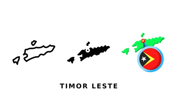 Doğu Timor bayrağı ve ülke ikonu. Taslak, kabartma ve düz stil ile
