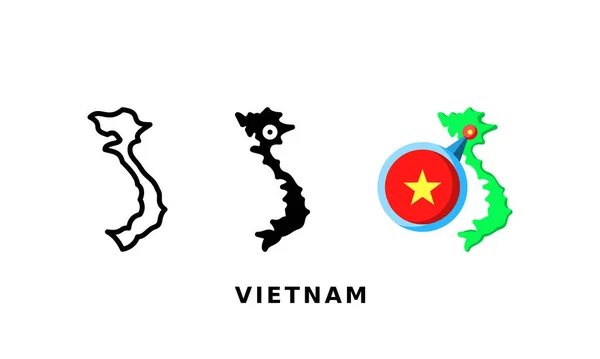 Drapeau Vietnam Icône Pays Avec Contour Glyphe Styles Plats — Image vectorielle